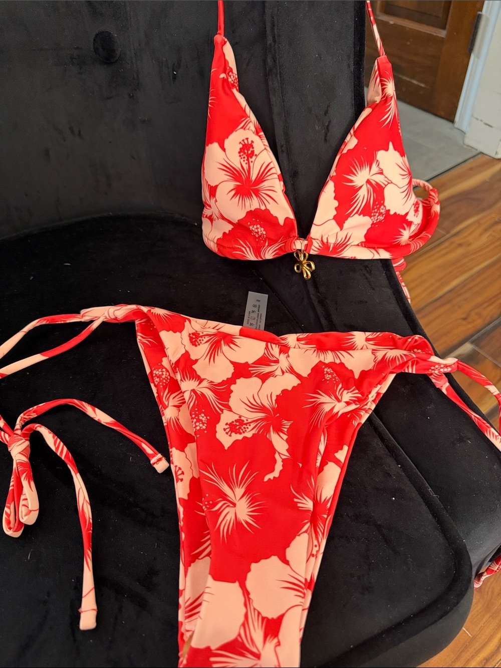Swimsuit bikini NWT orange/white 2 pc Sz sm with removable pads never worn